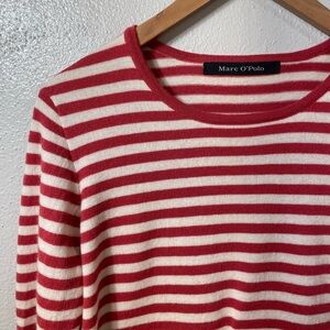 Marc O'Polo Red and White Striped Crew Neck Sweater